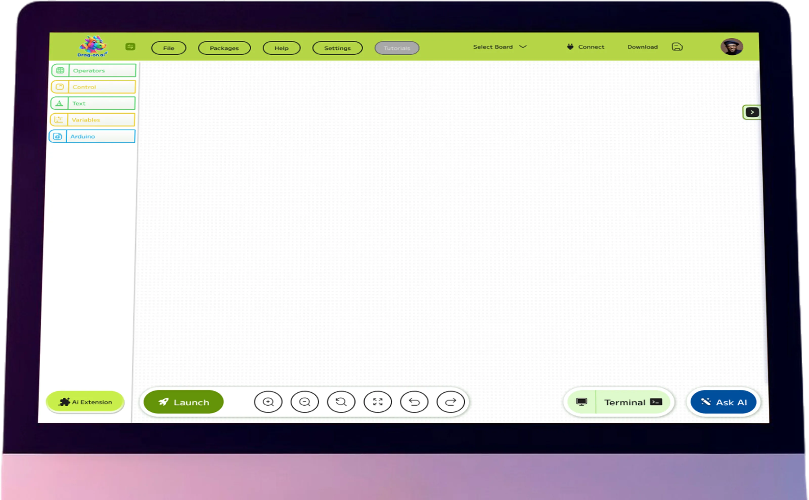 The Drag-on.ai block editor running on an iMac